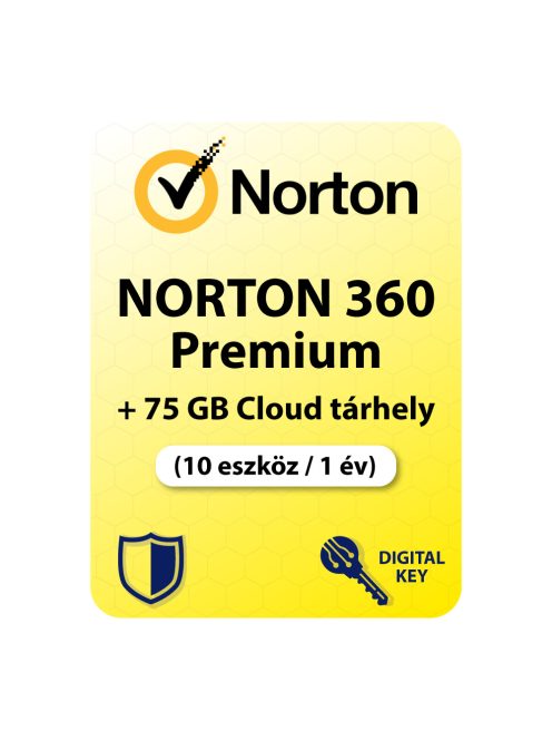 Norton 360 Premium (EU) + 75 GB Cloud tárhely (10 eszköz / 1év) digitális licence kulcs 