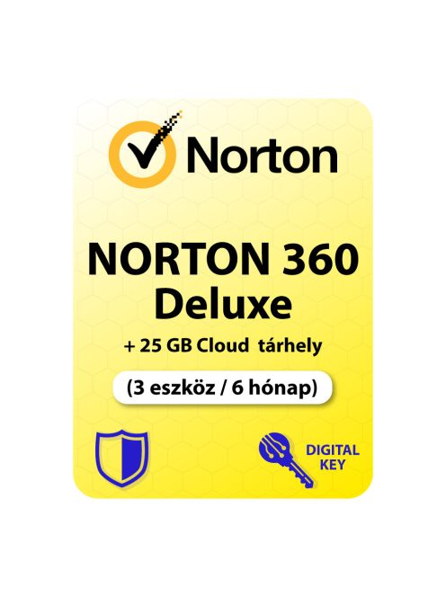 Norton 360 Deluxe + 25 GB Cloud tárhely (3 eszköz / 6 hónap) (Előfizetés) digitális licence kulcs  