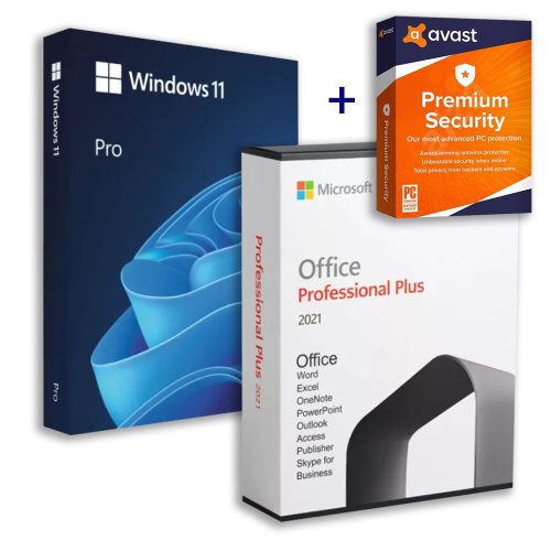 Microsoft Windows 11 Pro (OEM) + Office 2021 Professional Plus (Online aktiválás) + Avast Premium Security (1 eszköz / 1 év)