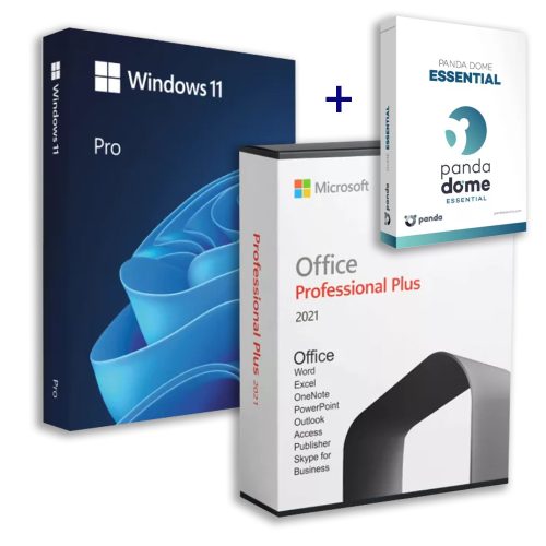 Microsoft Windows 11 Pro (OEM) + Office 2021 Professional Plus (Online aktiválás) + Panda Dome Essential (3 eszköz / 1 év) Family Pack