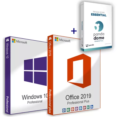 Microsoft Windows 10 Pro + Office 2019 Professional Plus (Online aktiválás) + Panda Dome Essential (3 eszköz / 1 év) Family Pack