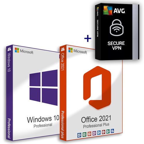 Microsoft Windows 10 Pro (OEM) + Office 2021 Professional Plus (Online aktiválás) + AVG Secure VPN (5 eszköz / 1 év) Small Business Pack